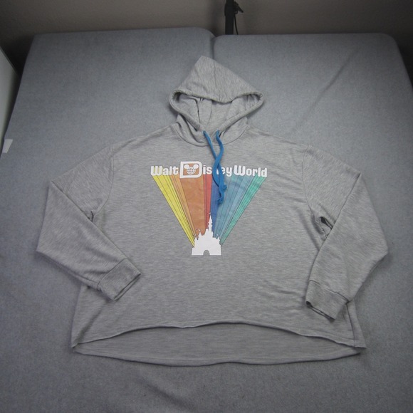 Disney Tops - Disney Walt Disney World Hoodie Womens XL Gray Rainbow‎ Graphic Cropped